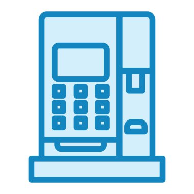 ATM makine simgesi. Beyaz arkaplanda izole edilmiş web tasarımı için bankacılık terminal vektör simgelerinin ana hatları