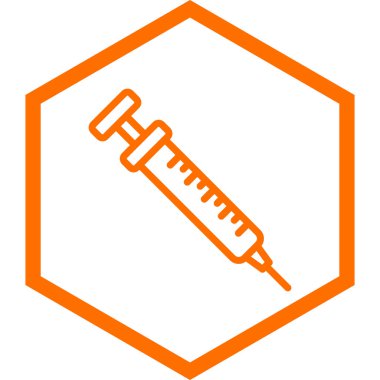 Şırınga vektör simgesi. bicolor düz sembol, turuncu ve sarı renkler, yuvarlak açılar, beyaz arkaplan