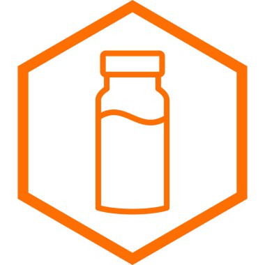 İlaç şişesi vektör simgesi. iki renkli düz sembol, turuncu ve sarı renkler, yuvarlak açılar, beyaz