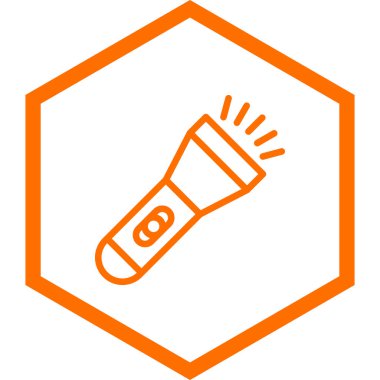 Beyaz arkaplanda turuncu el feneri simgesi izole edildi. Vektör İllüstrasyonu