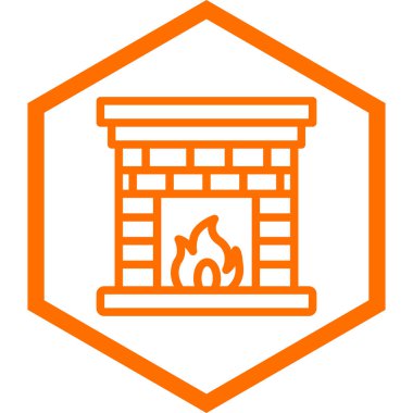 Şömine ikonu. Web için şömine vektör simgelerinin özet çizimi