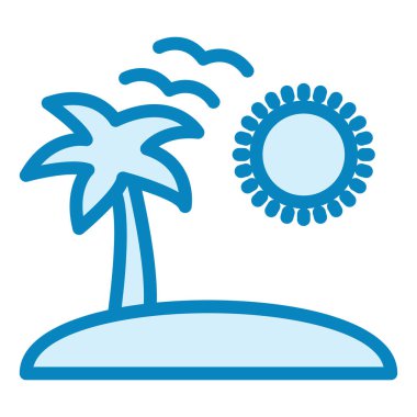 Yaz plajı, palmiye ve güneş düz renk ikonu.