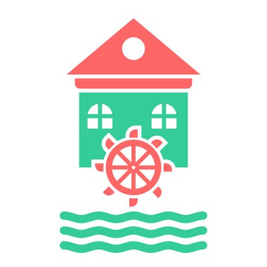 Water Mill ikon vektör illüstrasyonu