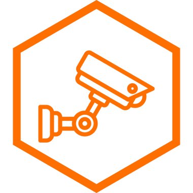 Güvenlik kamerası simgesi. Web tasarımı için cctv sistem vektör simgelerinin turuncu düz çizimi