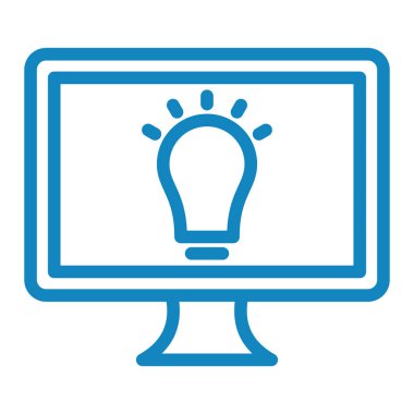 Ampul ikonlu bilgisayar monitörü. vektör illüstrasyonu