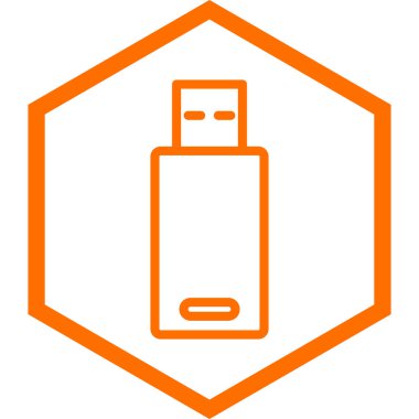 USB flash disk simgesi. Web için turuncu vektör kredi kartı ve çerçeve çizimi