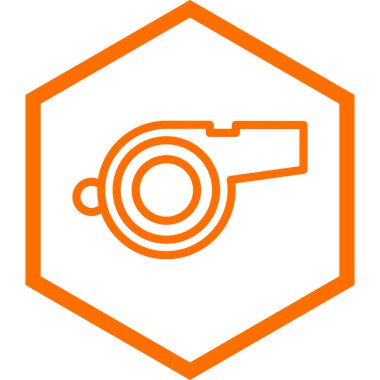 Beyaz arka planda izole edilmiş altın düdük simgesi. Spor malzemeleri. turuncu daire düğmesi. vektör illüstrasyonu