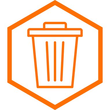 Çöp kutusu simgesi. Vektör biçimi, yuvarlak açılı, turuncu ve cyan renkleriyle çift renkli düz ikonik semboldür.,