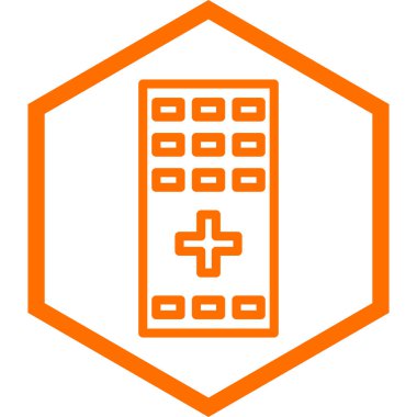 Hastane binası ikonu. Tıbbi eczane vektör sembolünü özetle.