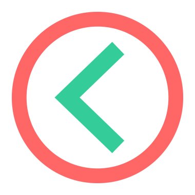 Sol yönde ok vektör simgesi. bicolor düz sembol, kırmızı ve beyaz renkler, yuvarlak açılar,