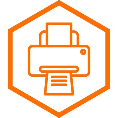 Turuncu Yazıcı simgesi beyaz arka planda yalıtılmış. Vektör İllüstrasyonu