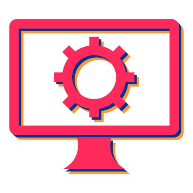 Dişli ikonlu bilgisayar monitörü. vektör illüstrasyonu