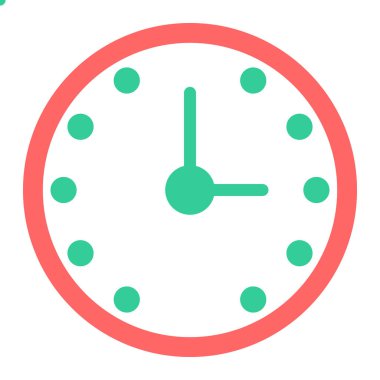 Saat vektör simgesi. biçim iki renkli düz sembol, pembe ve beyaz renkler, yuvarlak açılar, gümüş arkaplan