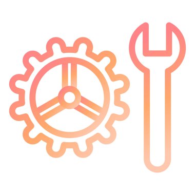 Cogwheel vektör simgesi. biçim iki renkli düz sembol, yoğun kırmızı ve siyah renkler, yuvarlak açılar, beyaz