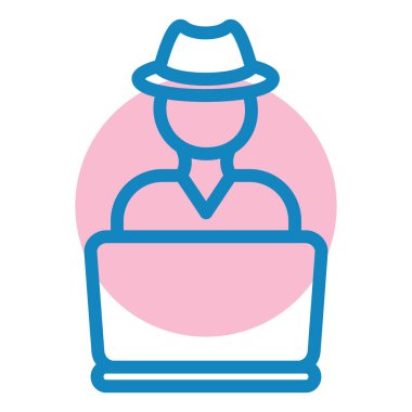 Dizüstü bilgisayarlı şapka giyen bir adamın vektör çizimi