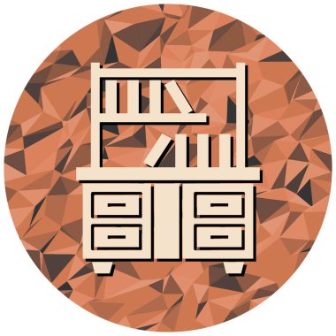 Ahşap kitap rafı ikonu. Çekmece vektörü ve modern simge tasarımının düz çizimi