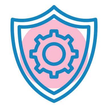 Beyaz arkaplanda dişli simgesi olan kalkan, vektör illüstrasyonu