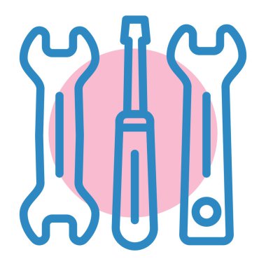 İngiliz anahtarı ve tornavida düz simgesi, vektör illüstrasyonu