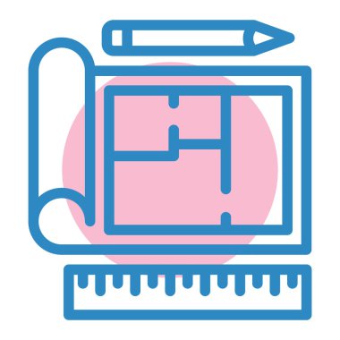 inşaat, yapı, araç, kalem, cetvel, eğitim, ekipman ve geliştirme, vektör illüstrasyonu