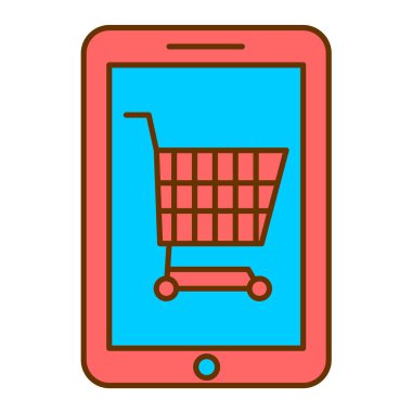 Cep telefonu vektör çizimine sahip alışveriş arabası