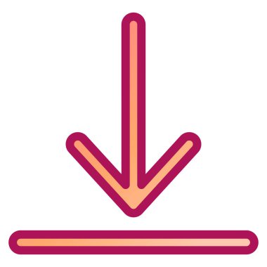 aşağı ok vektör simgesi. biçim düz sembol, mor renk, yuvarlak açılar, beyaz arkaplan