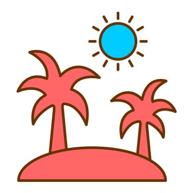Palmiye ağaçları ve güneş vektörü illüstrasyon grafik tasarımı