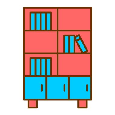 Kitaplı ofis masası ve kitaplık vektör illüstrasyon tasarımı