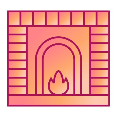 Beyaz arka planda izole edilmiş, çizgi film tarzında ateş ikonu olan şömine. vektör illüstrasyonu