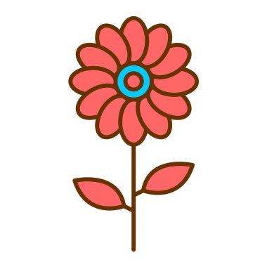 Beyaz arkaplan üzerinde yaprak simgesi olan çiçek, vektör illüstrasyonu