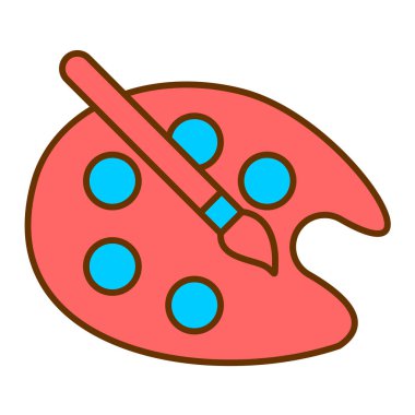 Boya fırçası ve kırmızı pastel boya ile palet