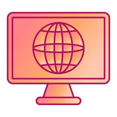 Dünya ikonlu bilgisayar monitörü. vektör illüstrasyonu