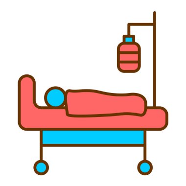 Hastanede havlusu ve uyuyan köpeği olan bir kadının vektör çizimi. Gruplara ayrılmıştır.