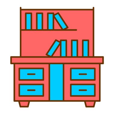 Kitaplı kitaplık ve kitaplık vektör illüstrasyon tasarımı