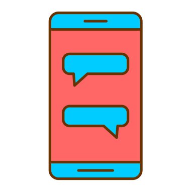 Akıllı telefonlu mobil sohbet iletisi ve konuşma balonu çizgisi biçim vektör resimlemesi