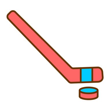 Hokey oyuncusu ikonu. Beyaz zemin üzerinde ana hatlı spor ekipman vektör resimleme çizelgesi