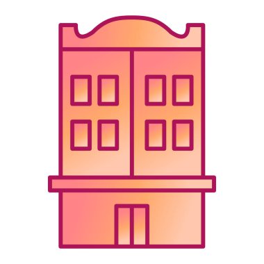 Ev binası ikonu. Otel vektörü ve depolama temasının özeti.