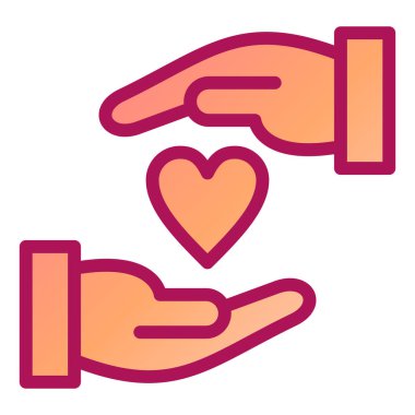 Hayırseverlik ve bağış ikonu. Web için kalp vektör simgelerini tutan ellerin basit bir çizimi