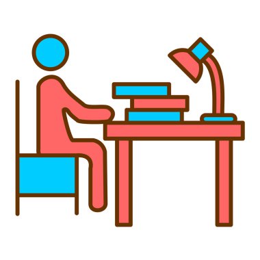 Dizüstü bilgisayarı ve sandalye vektör çizimi tasarımı olan öğrenci