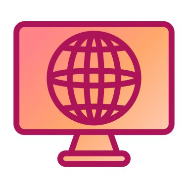 Dünya ikonlu bilgisayar monitörü. vektör illüstrasyonu