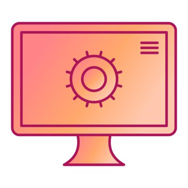 Güneş ikonlu bilgisayar monitörü. vektör illüstrasyonu