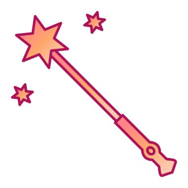 Beyaz arkaplan üzerinde yıldız simgesi olan sihirli değnek, çizgi biçimi, vektör illüstrasyonu