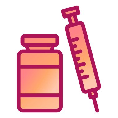 Tıbbi şırınga ikon vektörü. Enjeksiyon şişesi işareti. izole edilmiş sınır sembolü çizimi