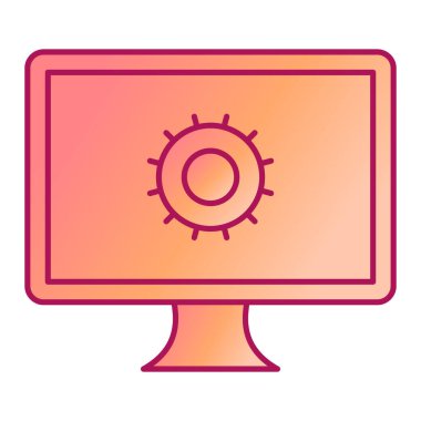 Güneş ikonlu bilgisayar monitörü. vektör illüstrasyonu