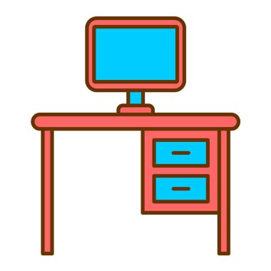 Bilgisayar ve sandalye vektör illüstrasyon tasarımlı ofis masası