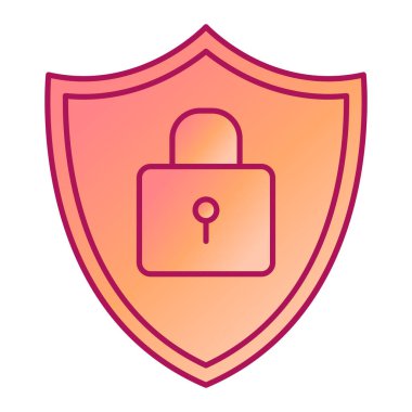 Beyaz arkaplan üzerinde asma kilit simgesi olan kalkan, satır biçimi, vektör illüstrasyonu