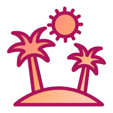 Plaj, ada, okyanus, kum, yaz, zaman ve tropikal cesur çizgi film vektör simgesi pankartı ve