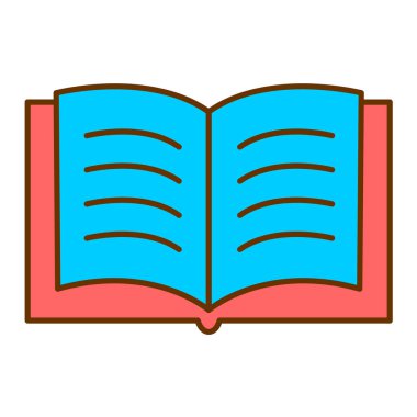 Beyaz arkaplan üzerinde açık sayfa simgesi olan kitap, vektör illüstrasyonu