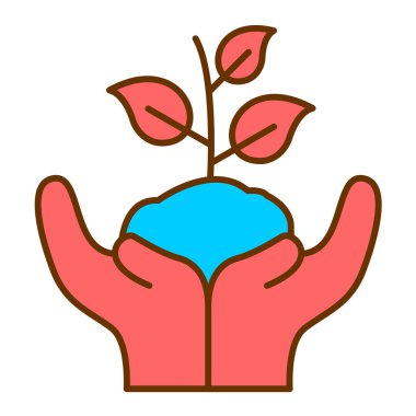 Yaprak çizimi olan bir bitkiyi tutan el.