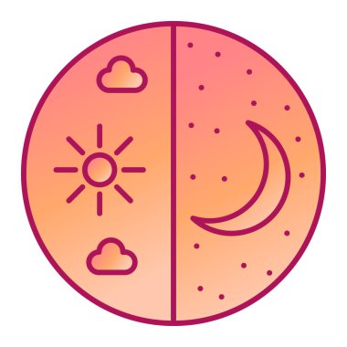 Aylı güneş, çizgi simgesi, vektör illüstrasyonu