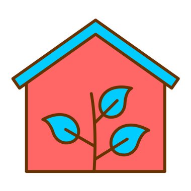 Beyaz arkaplan üzerinde yeşil yaprak simgesi olan ev, çizgi biçimi, vektör illüstrasyonu